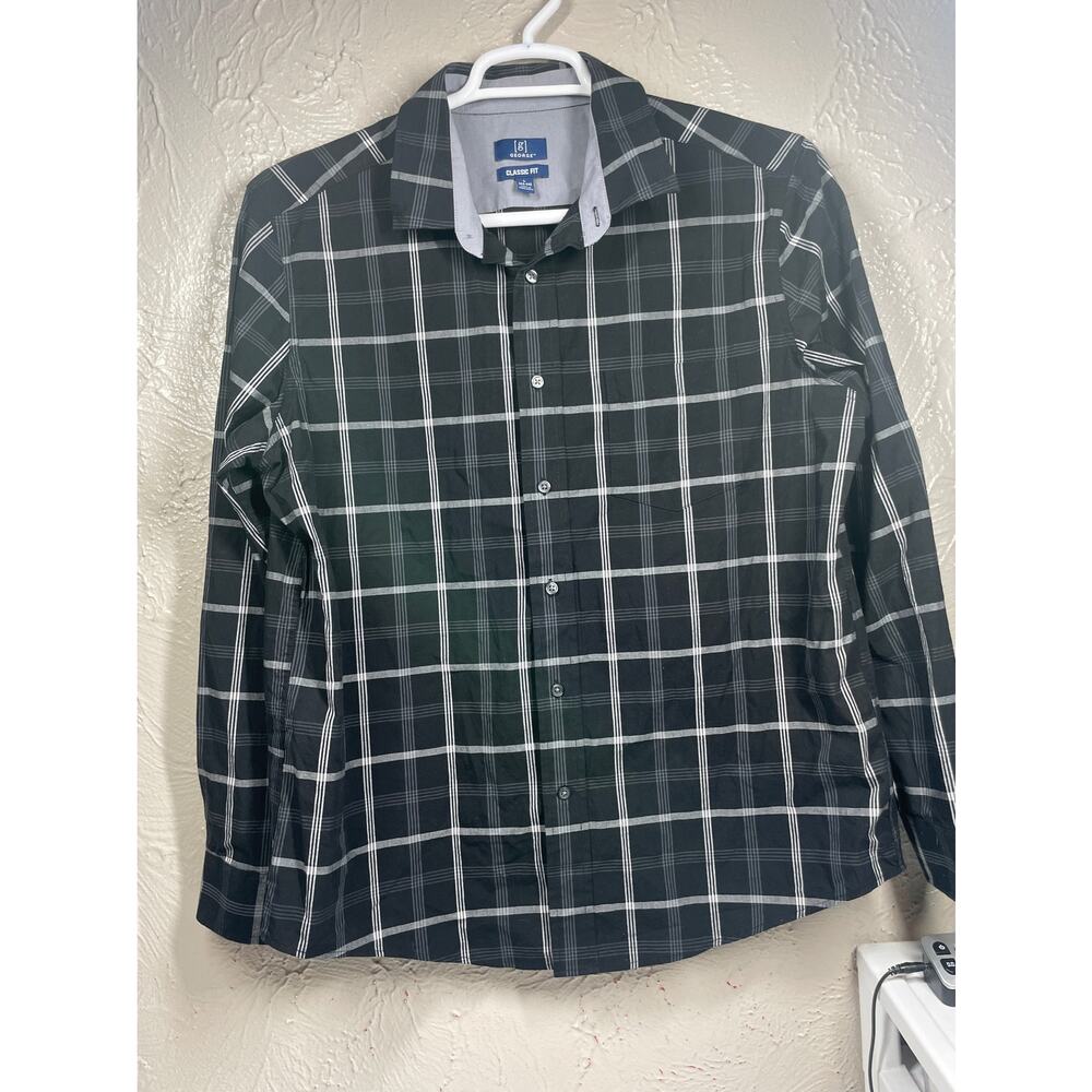 Black white check long sleeve button down George shirt men’s size Large